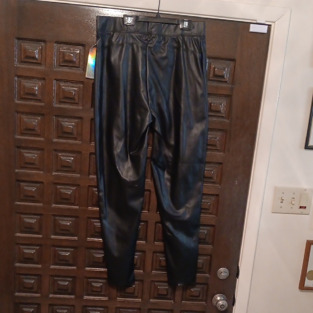 Women's Black Faux Leather Leggings High Waste Band